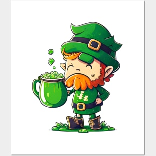 Funny St Patricks Day Shamrock and Leprechaun Drinking T-Shirt Posters and Art